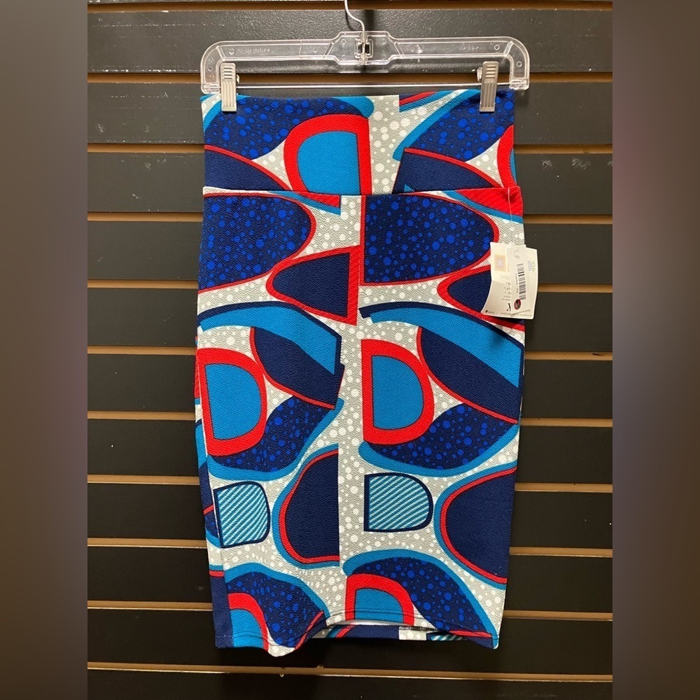 NWT LuLaRoe Cassie Skirt XS Blue Red Geometric Pencil